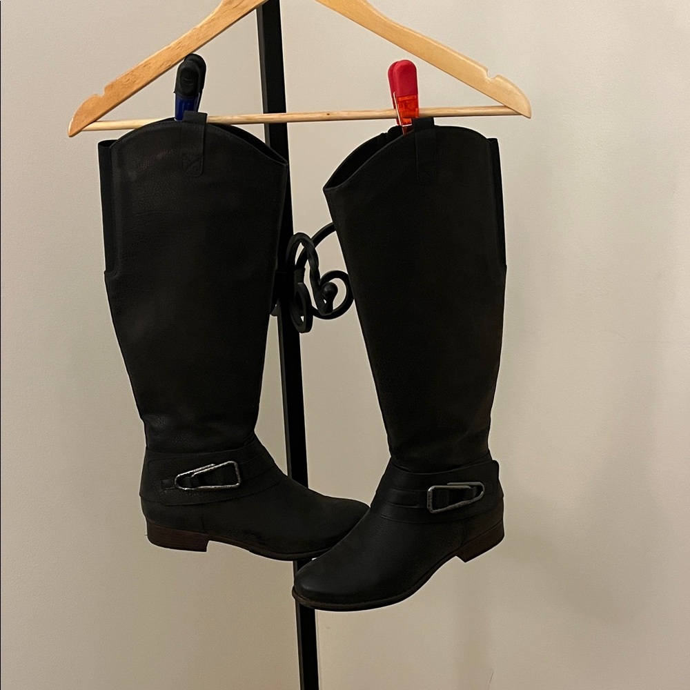 Dark Brown Knee-High Boots with Buckle Detail